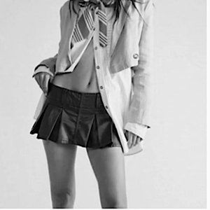 Free People vegan pleated micro mini skirt skort black faux Leather